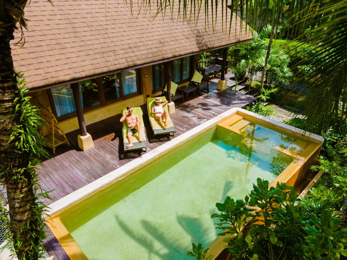 Bali villa surrounded by tropical landscape